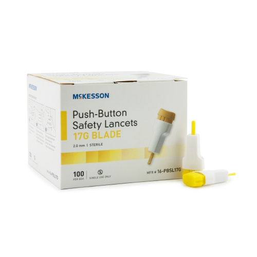 McKesson Lancet PushButton Safety Blade 2.0 mm 17 Gauge SpringLoaded